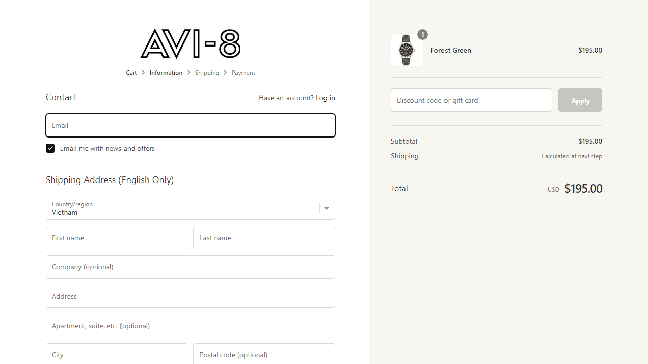 How to apply Avi 8 coupon code